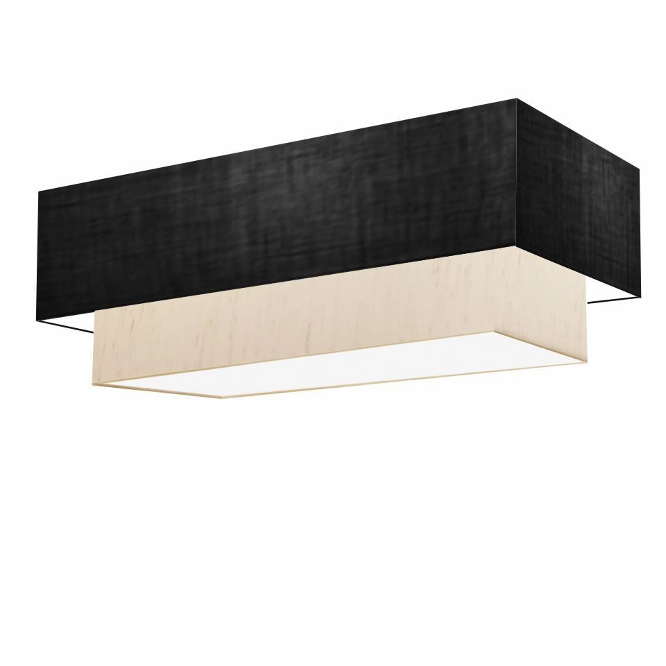 Plafon Duplo Retangular Vivare Md-3072 Cúpula Em Tecido 99x40cm X 80x30cm - Preto / Linho Bege - 110v/220v
