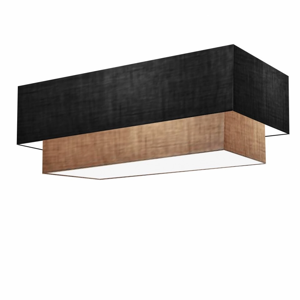 Plafon Duplo Retangular Vivare Md-3072 Cúpula Em Tecido 99x40cm X 80x30cm - Bivolt - Preto-palha - 127/220v
