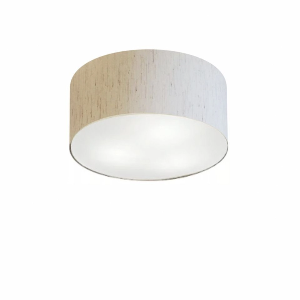 Plafon Cilíndrico Vivare Md-3010 Cúpula Em Tecido 30x12cm - Bivolt - Linho Bege - 127/220v