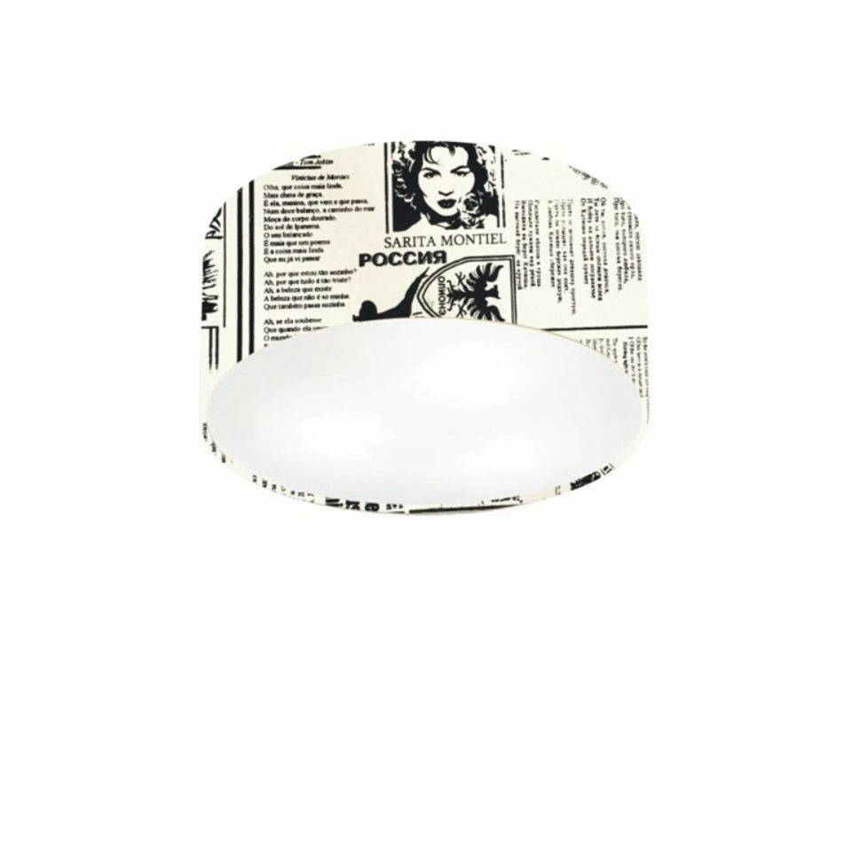 Plafon Cilíndrico Vivare Md-3010 Cúpula Em Tecido 30x12cm - Bivolt - Estampado-jornal - 127/220v