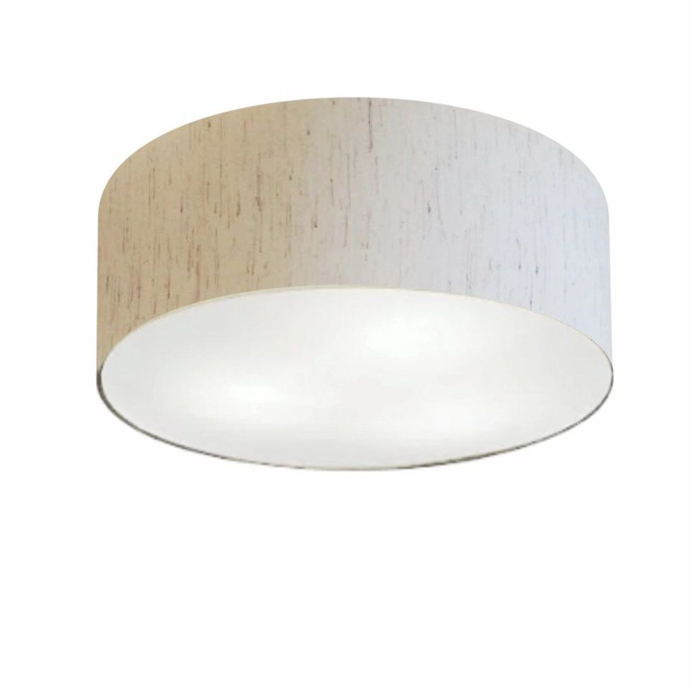 Plafon Cilíndrico Vivare Md-3047 Cúpula Em Tecido 45x15cm - Bivolt - Linho Bege - 127/220v