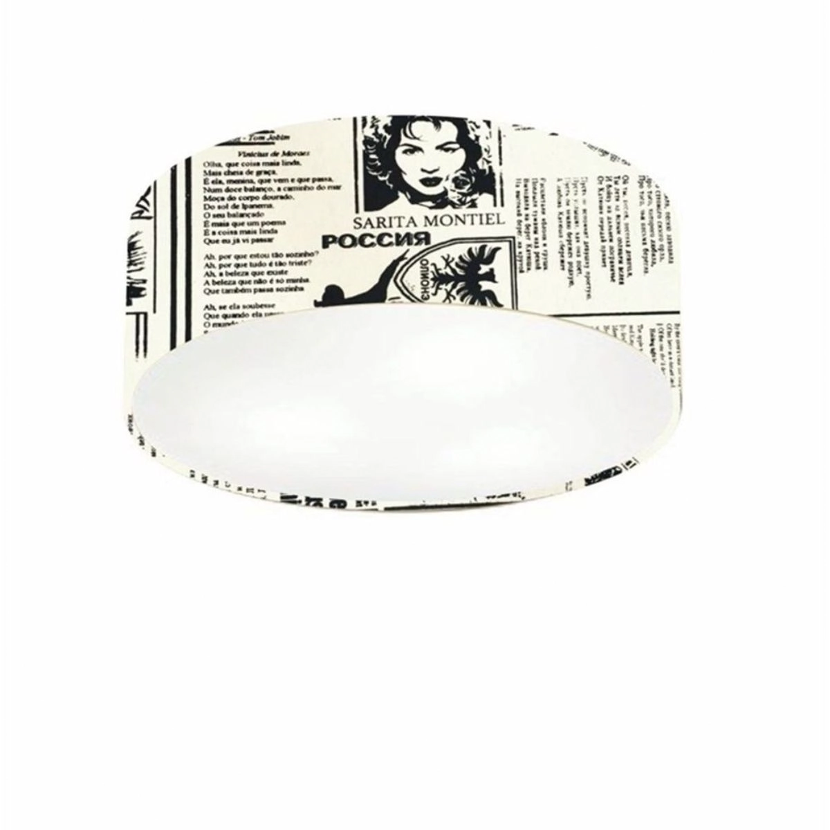 Plafon Cilíndrico Vivare Md-3005 Cúpula Em Tecido 40x12cm - Bivolt - Estampado-jornal - 127/220v