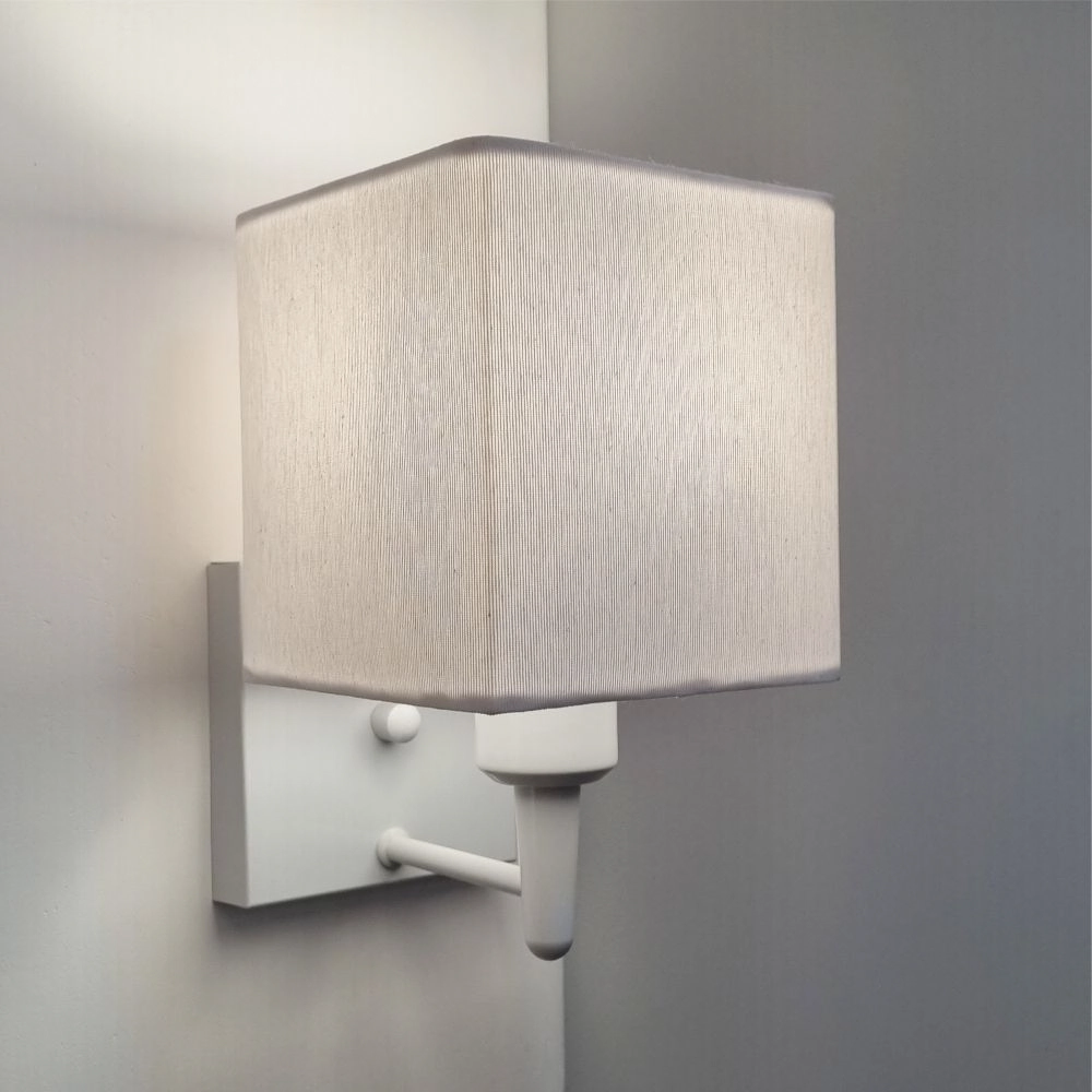 Arandela Quadrada Vivare Md-2006 Base Branco Cúpula Em Tecido - Bivolt - Branco-branco - 127/220v