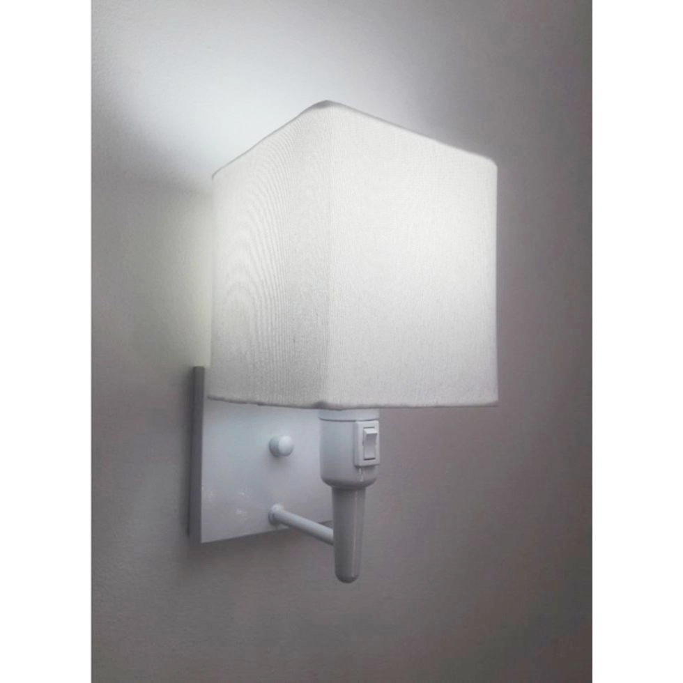 Arandela Quadrada Vivare Md-2019 Base Branco Com Interruptor Cúpula Em Tecido - Bivolt - Branco-branco - 127/220v