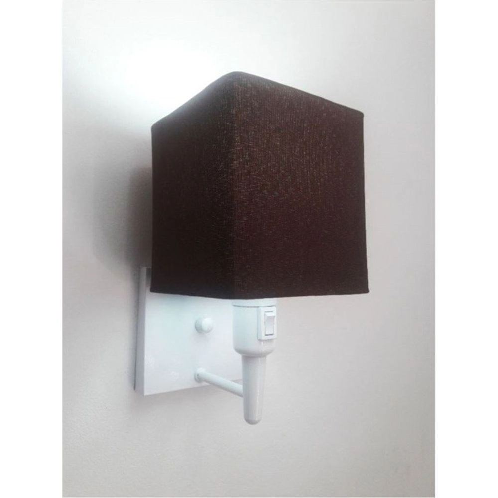 Arandela Quadrada Vivare Md-2019 Base Branco Com Interruptor Cúpula Em Tecido - Bivolt - Branco-café - 127/220v