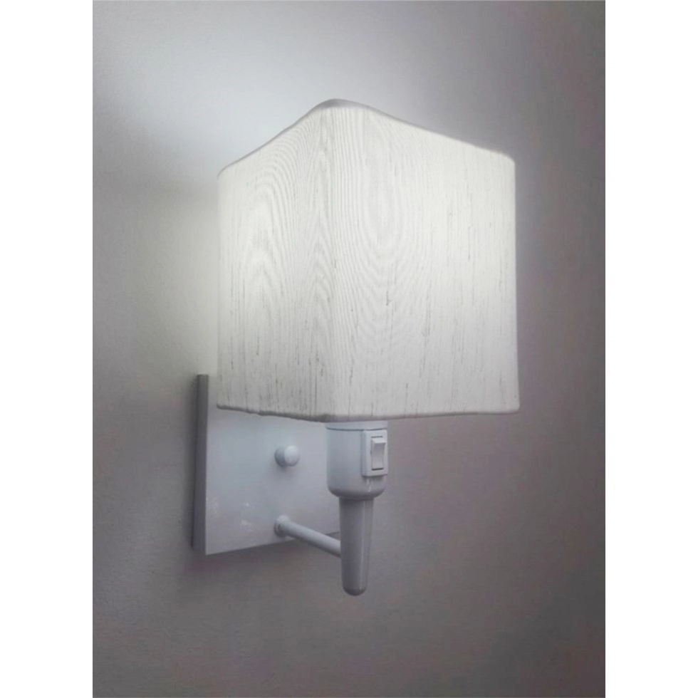 Arandela Quadrada Vivare Md-2019 Base Branco Com Interruptor Cúpula Em Tecido - Bivolt - Branco-linho-bege - 127/220v