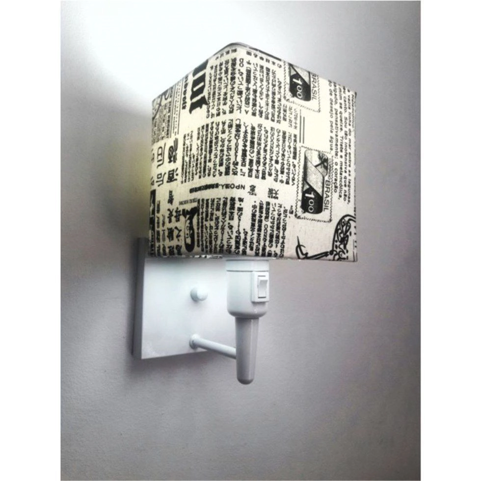 Arandela Quadrada Vivare Md-2019 Base Branco Com Interruptor Cúpula Em Tecido - Bivolt - Branco-ny-jornal - 127/220v