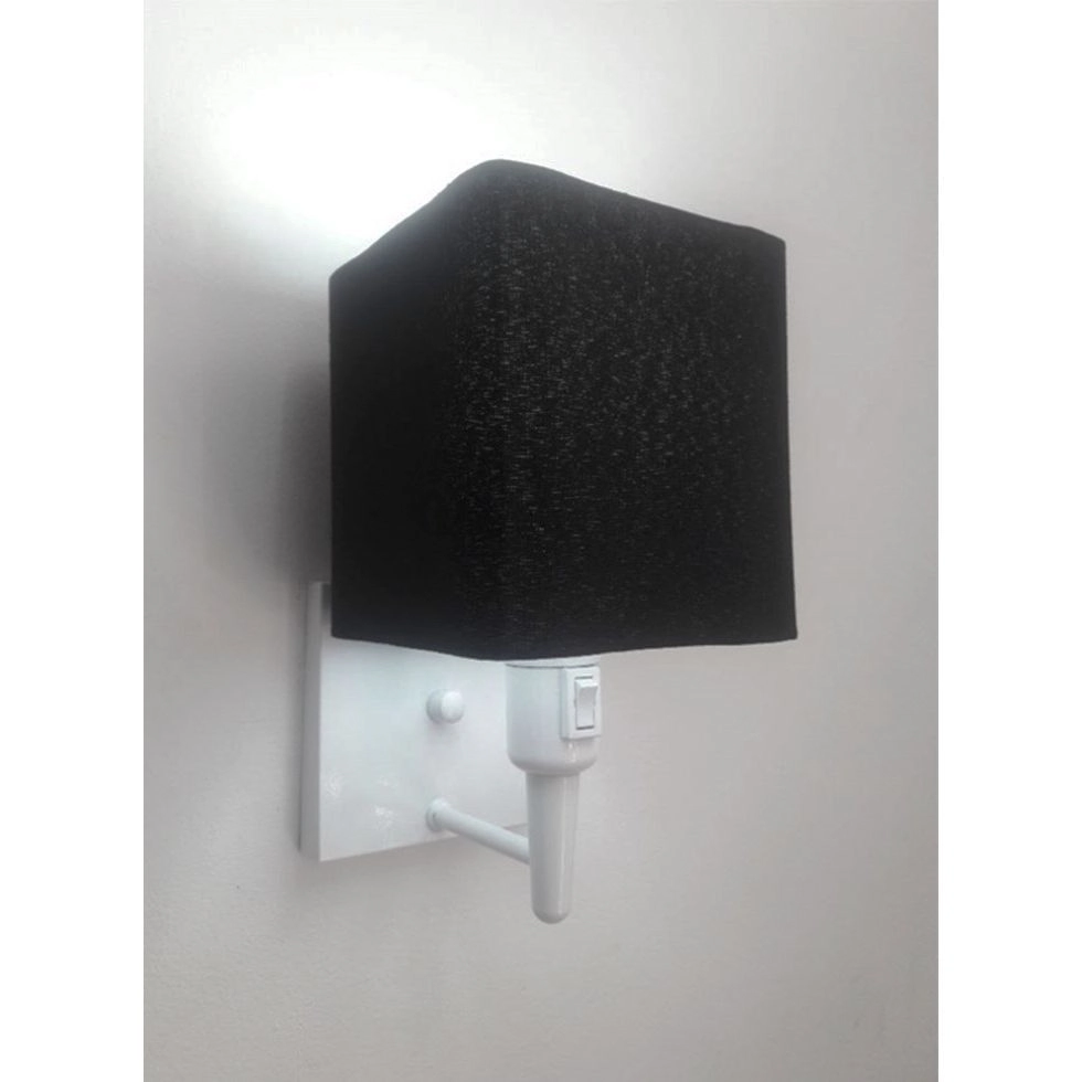 Arandela Quadrada Vivare Md-2019 Base Branco Com Interruptor Cúpula Em Tecido - Bivolt - Branco-preto - 127/220v