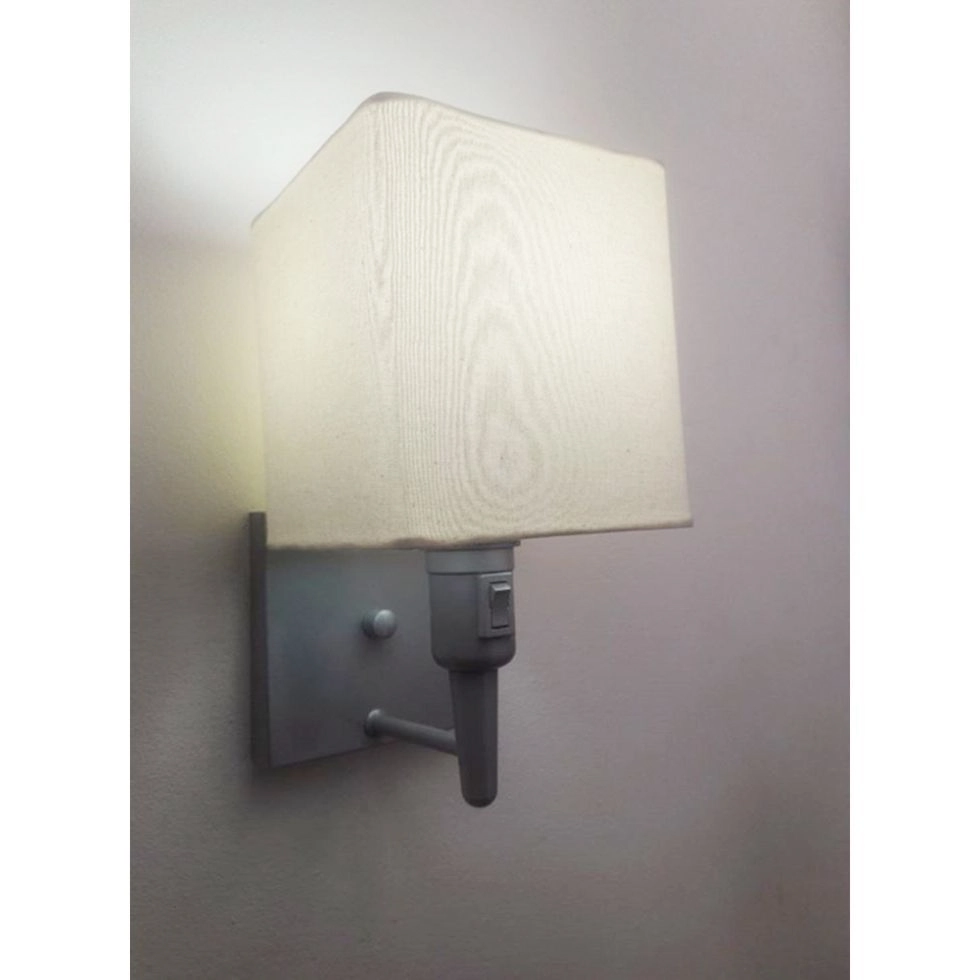 Arandela Quadrada Vivare Md-2019 Base Cinza Com Interruptor E Cúpula Em Tecido - Bivolt - Cinza-algodão-crú - 127/220v