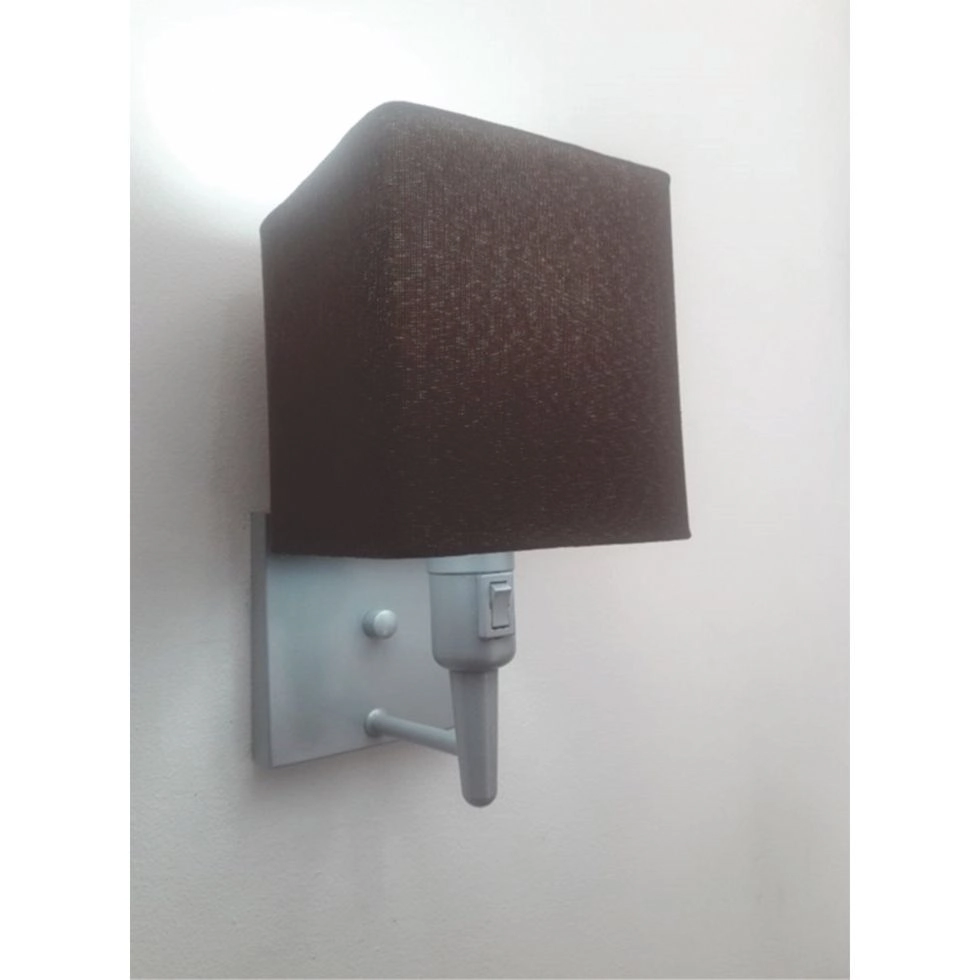 Arandela Quadrada Vivare Md-2019 Base Cinza Com Interruptor E Cúpula Em Tecido - Bivolt - Cinza-café - 127/220v