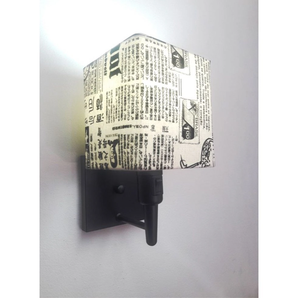 Arandela Quadrada Vivare Md-2019 Base Preto Com Interruptor Cúpula Em Tecido - Bivolt - Preto-ny-jornal - 127/220v