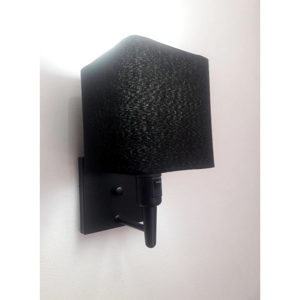 Arandela Quadrada Vivare Md-2019 Base Preto Com Interruptor Cúpula Em Tecido - Bivolt - Preto-preto - 127/220v