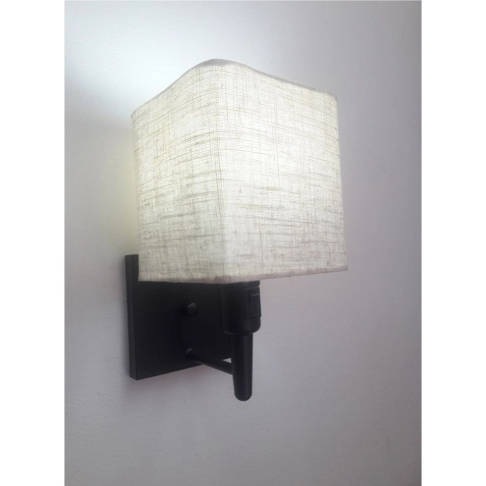 Arandela Quadrada Vivare Md-2019 Base Preto Com Interruptor Cúpula Em Tecido - Bivolt - Preto-rustico-bege1 - 127/220v
