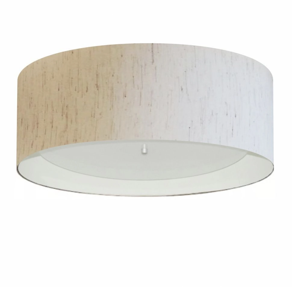 Plafon Cilíndrico Duplo Vivare Md-3008 Cúpula Forrada Em Tecido 60x25cm - Linho Bege/Branco - 110v/220v