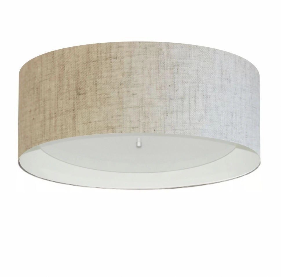 Plafon Cilíndrico Duplo Vivare Md-3008 Cúpula Forrada Em Tecido 60x25cm - Rustico Bege / Branco - 110v/220v