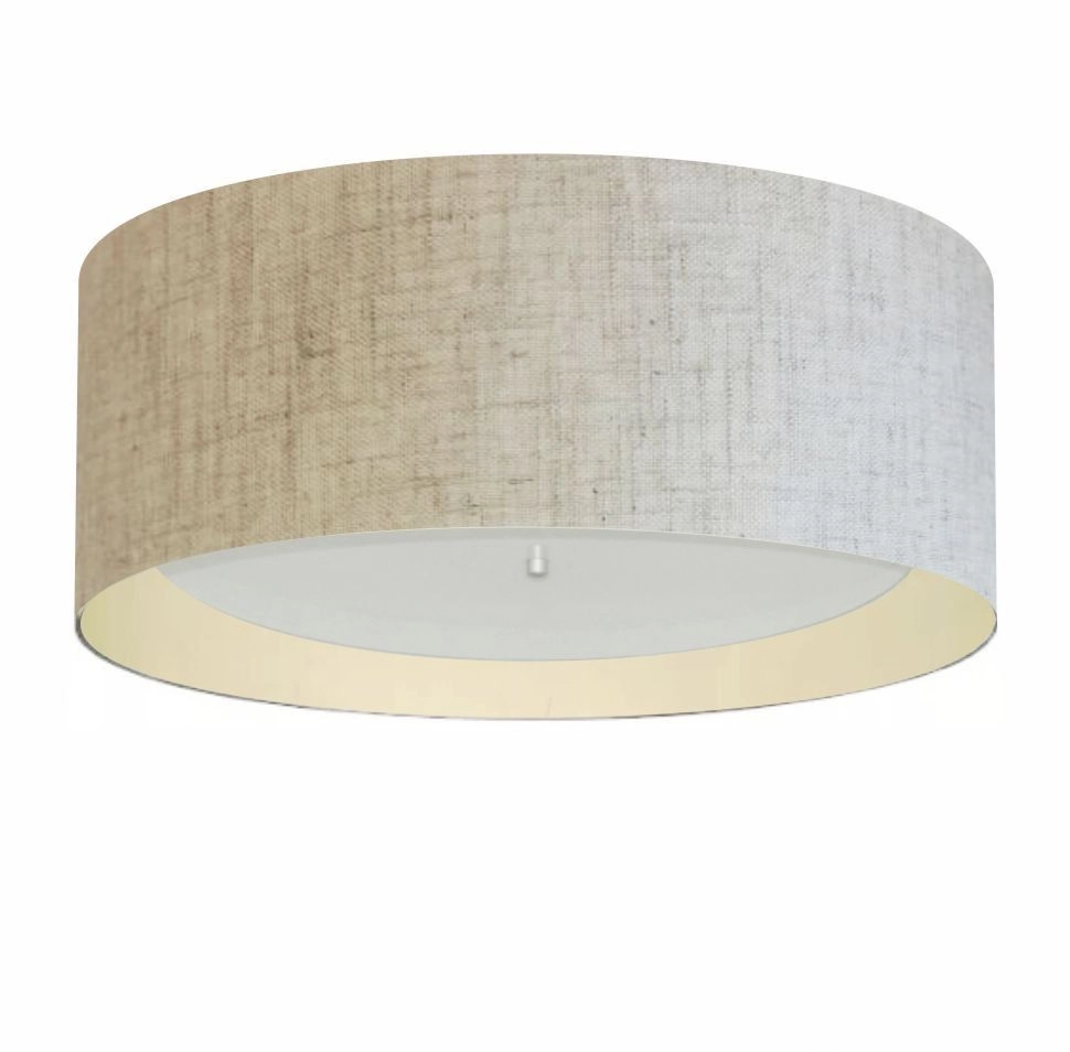 Plafon Cilíndrico Duplo Vivare Md-3008 Cúpula Forrada Em Tecido 60x25cm - Rustico Bege / Bege - 110v/220v