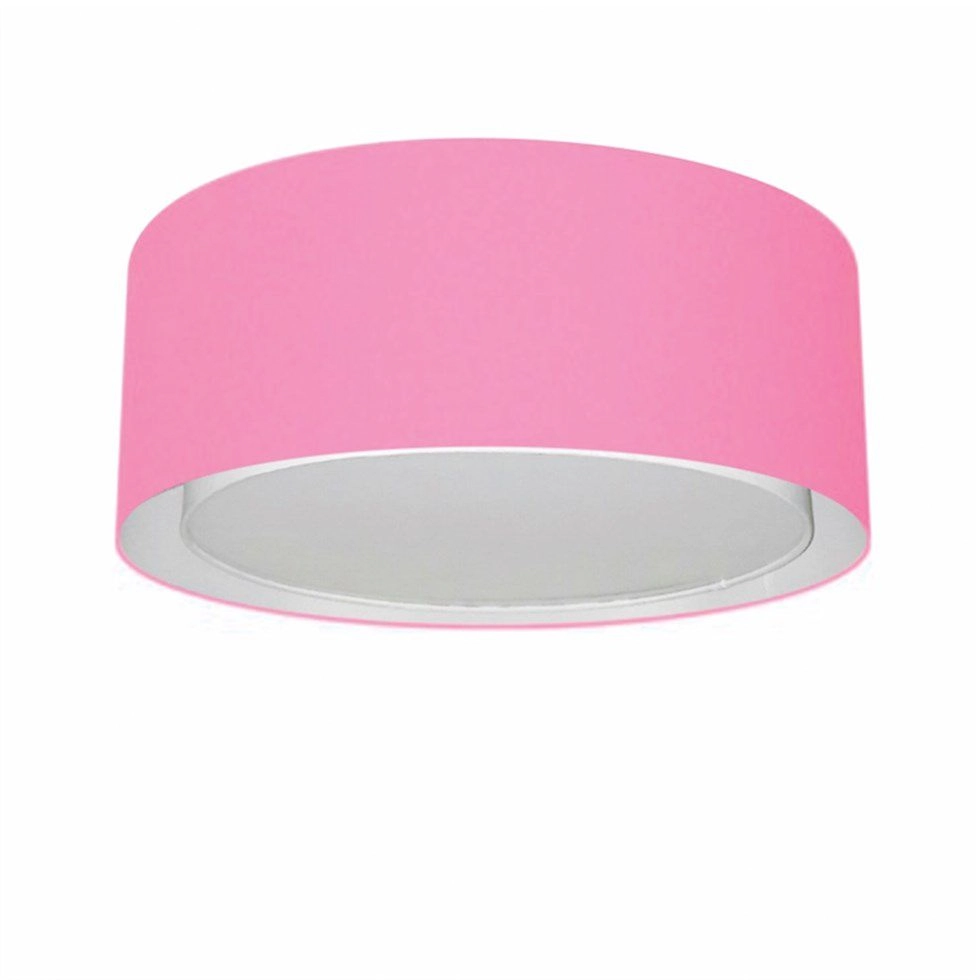 Plafon Cilíndrico Duplo Vivare Md-3036 Cúpula Em Tecido 50x25cm - Bivolt - Rosa-bebê - 127/220v