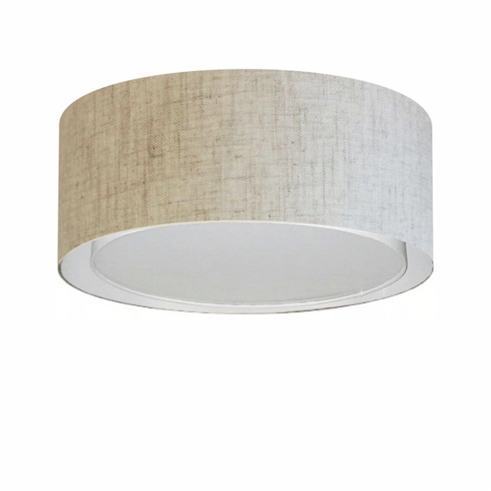 Plafon Cilíndrico Duplo Vivare Md-3036 Cúpula Em Tecido 50x25cm - Bivolt - Rustico-bege - 127/220v