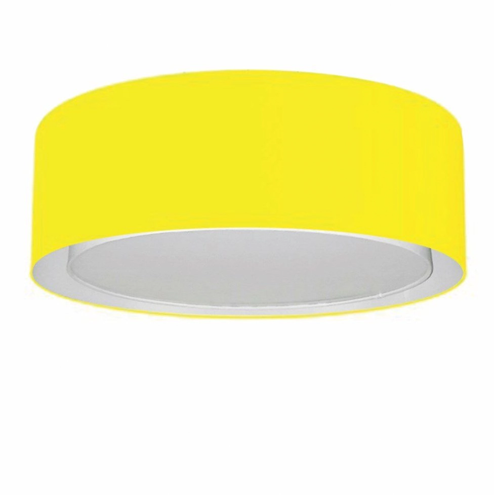 Plafon Cilíndrico Duplo Vivare Md-3037 Cúpula Em Tecido 60x25cm - Bivolt - Amarelo - 127/220v