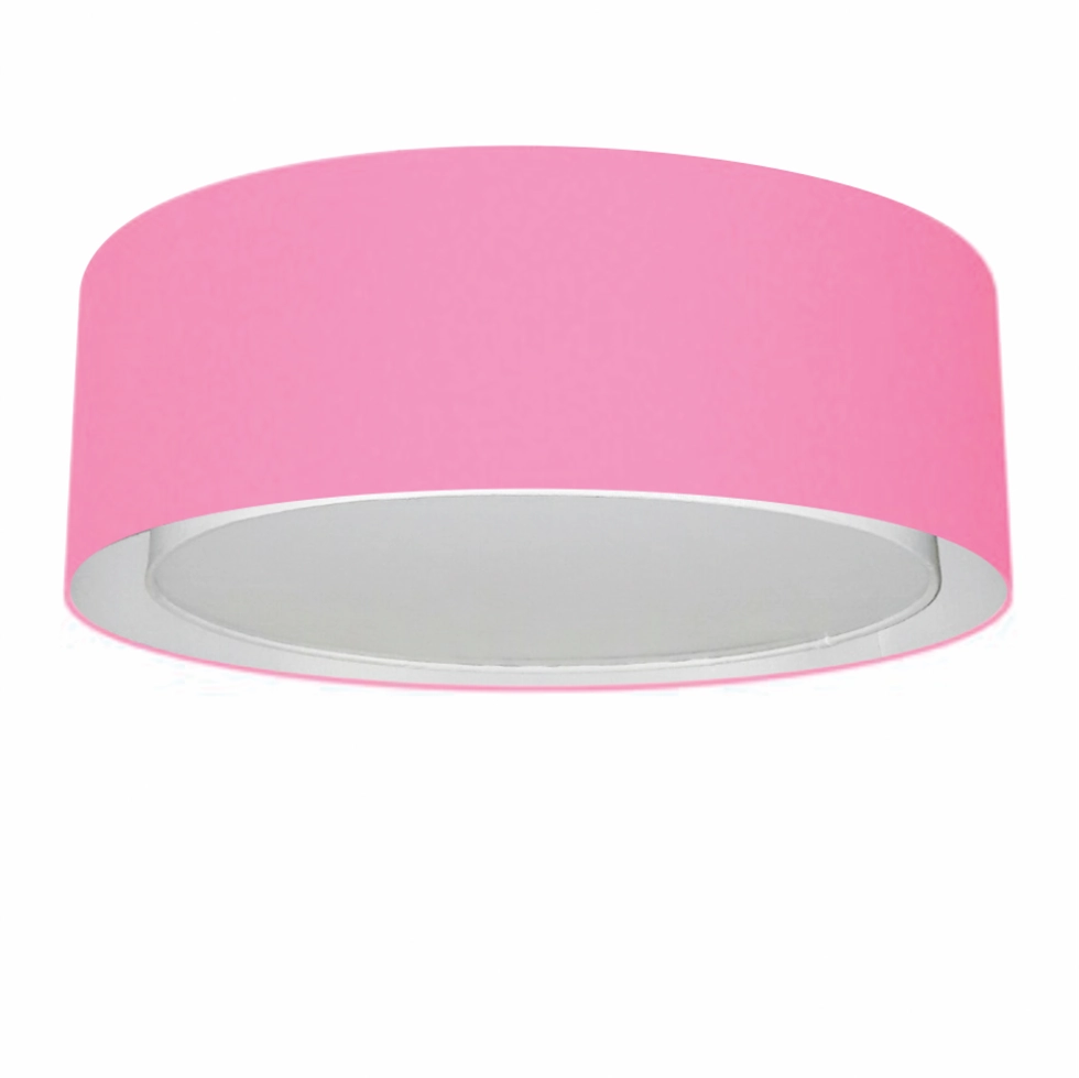 Plafon Cilíndrico Duplo Vivare Md-3037 Cúpula Em Tecido 60x25cm - Bivolt - Rosa-bebê - 127/220v
