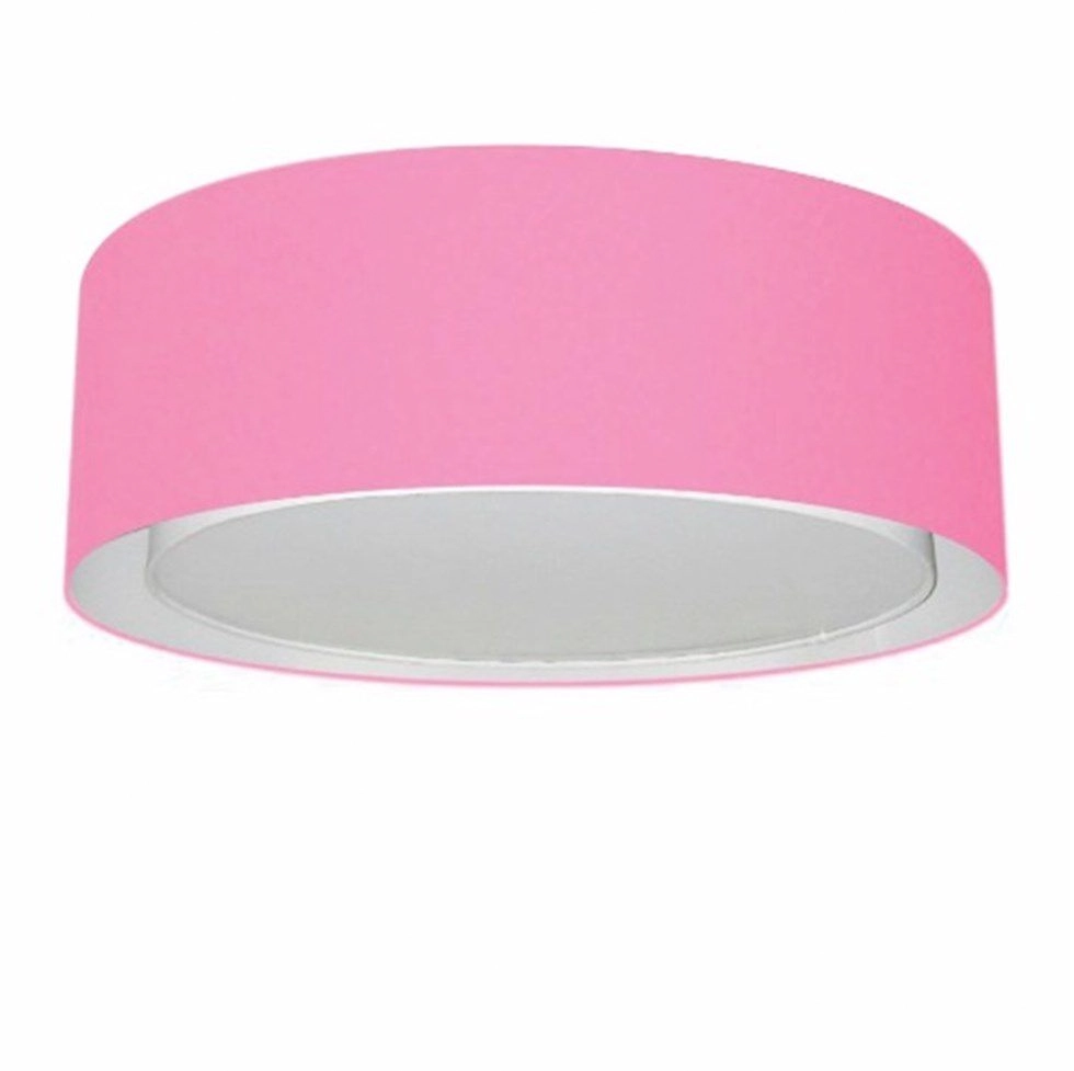 Plafon Cilíndrico Duplo Vivare Md-3038 Cúpula Em Tecido 80x30cm - Bivolt - Rosa-bebê - 127/220v