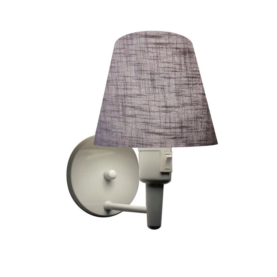 Arandela Cone Vivare Md-2013 Base Alumínio Branco Com Interruptor Cúpula Em Tecido - Rustico Cinza