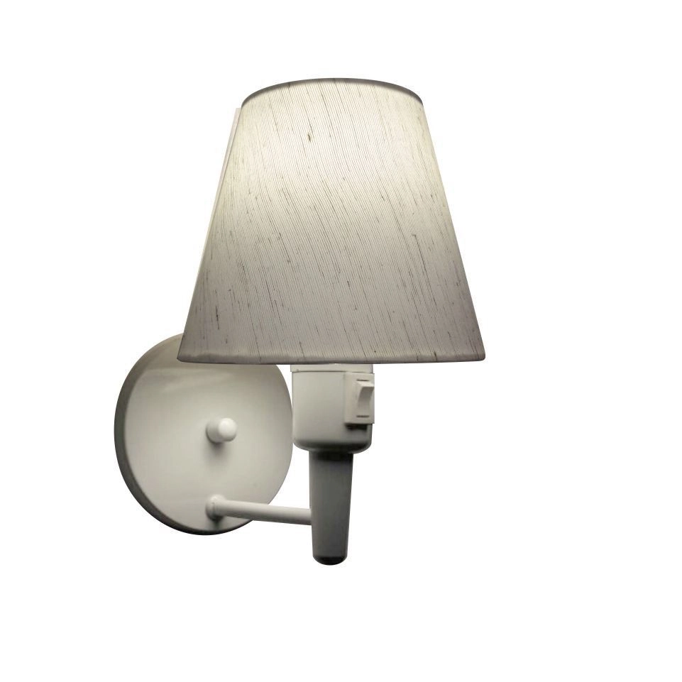 Arandela Cone Vivare Md-2013 Base Alumínio Branco Com Interruptor Cúpula Em Tecido Linho Bege