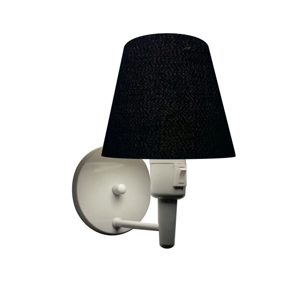 Arandela Cone Vivare Md-2013 Base Alumínio Branco Com Interruptor Cúpula Em Tecido - Preto