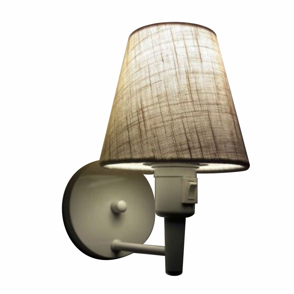 Arandela Cone Vivare Md-2013 Base Alumínio Branco Com Interruptor Cúpula Em Tecido - Rustico Bege