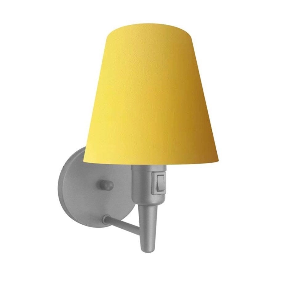 Arandela Cone Vivare Md-2013 Base Alumínio Cinza Com Interruptor Cúpula Em Tecido - Amarelo