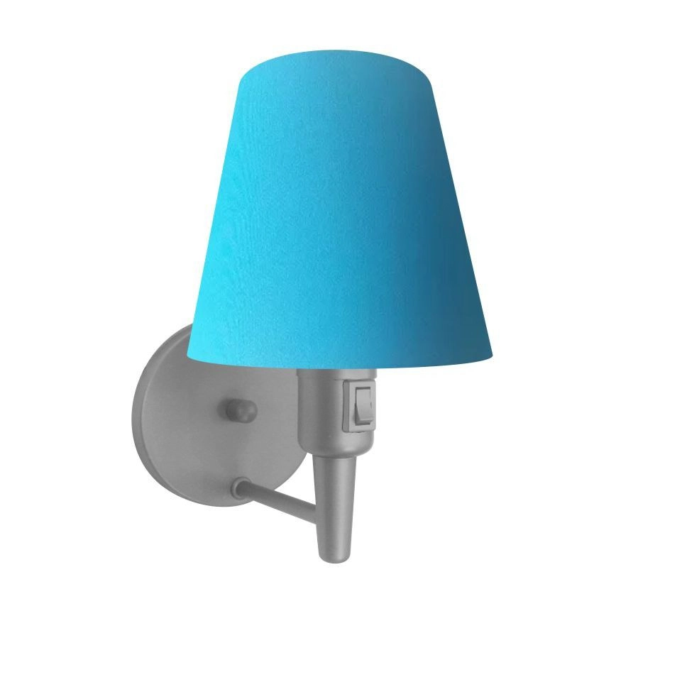 Arandela Cone Vivare Md-2013 Base Alumínio Cinza Com Interruptor Cúpula Em Tecido - Azul Turquesa