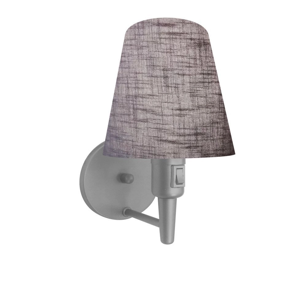 Arandela Cone Vivare Md-2013 Base Alumínio Cinza Com Interruptor Cúpula Em Tecido Rustico Cinza