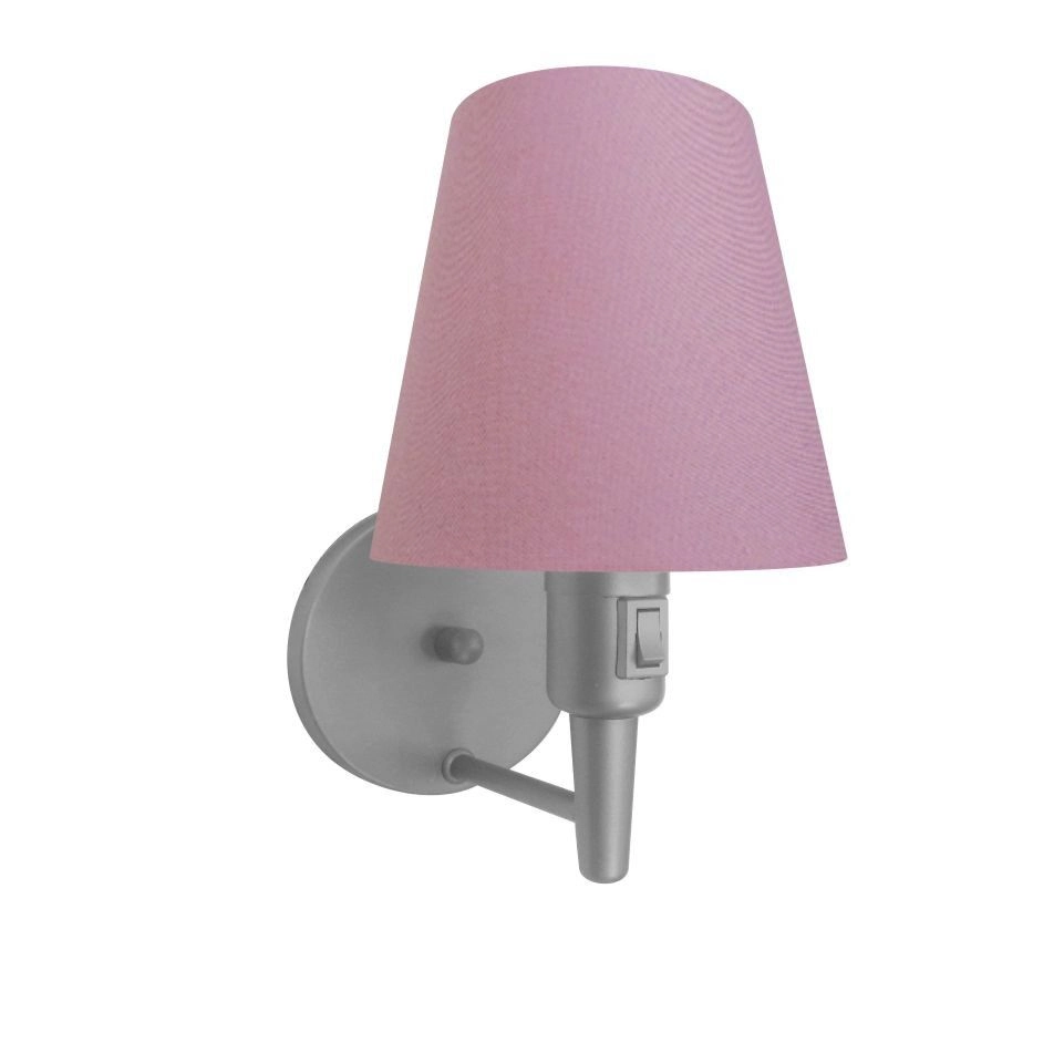 Arandela Cone Vivare Md-2013 Base Alumínio Cinza Com Interruptor Cúpula Em Tecido - Rosa Bebê