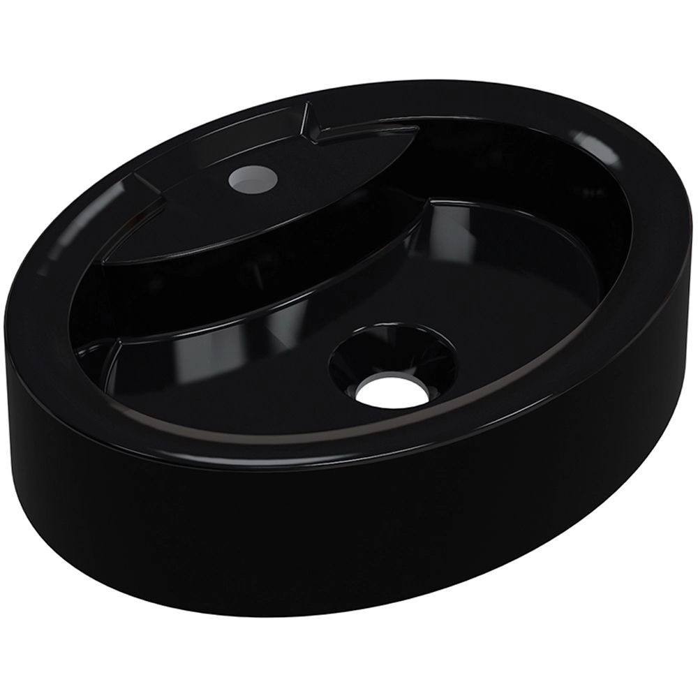 Cuba De Apoio Oval C01 Para Banheiro Onix O43 Preto Brilho - Lyam Decor