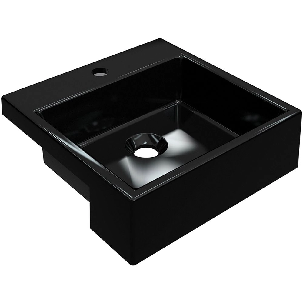 Cuba De Semi Encaixe Quadrada C01 Para Banheiro Xq355 Preto Brilho - Lyam Decor