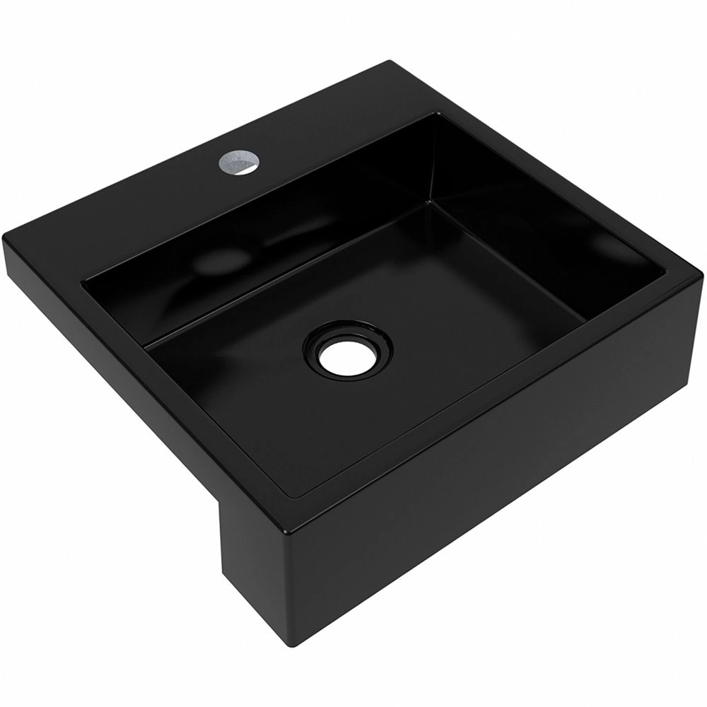Cuba De Semi Encaixe Quadrada C01 Para Banheiro Xq395 Preto Brilho - Lyam Decor