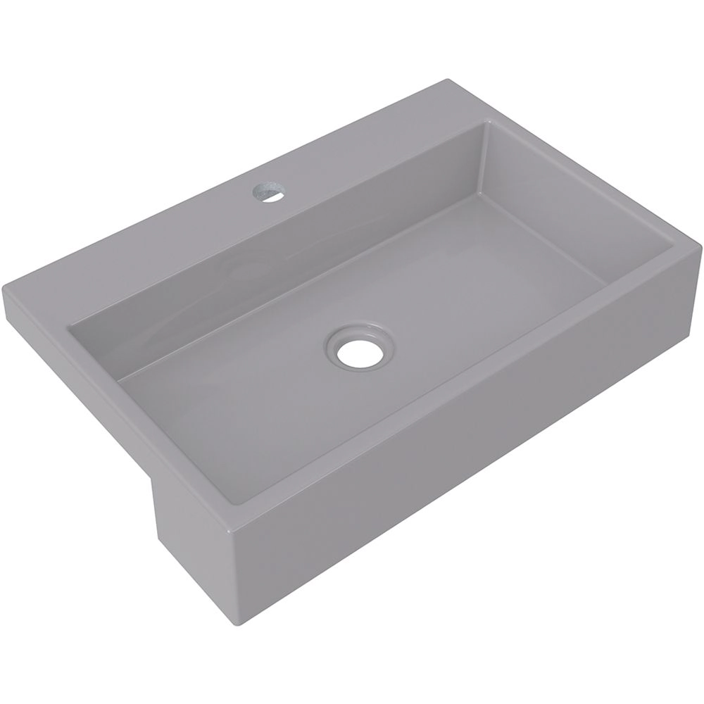 Cuba De Semi Encaixe Retangular C01 Para Banheiro Xrt55 Cinza - Lyam Decor