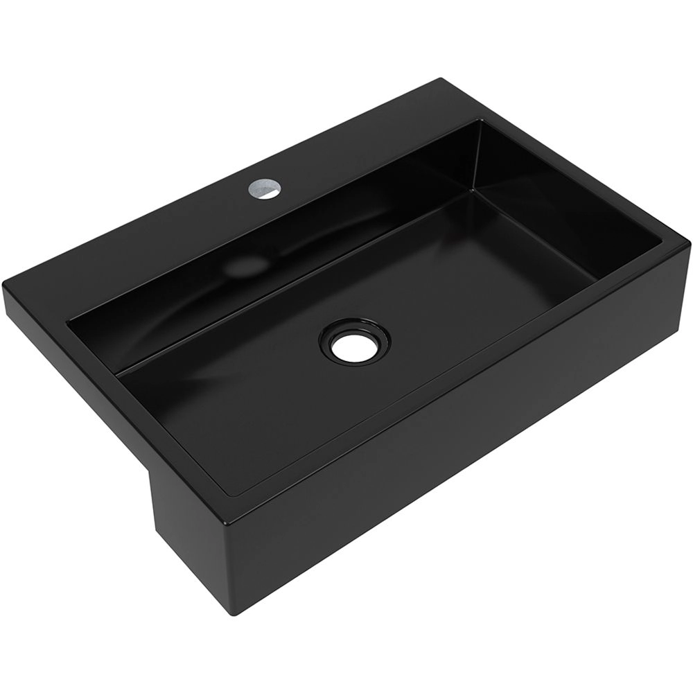 Cuba De Semi Encaixe Retangular C01 Para Banheiro Xrt55 Preto Brilho - Lyam Decor