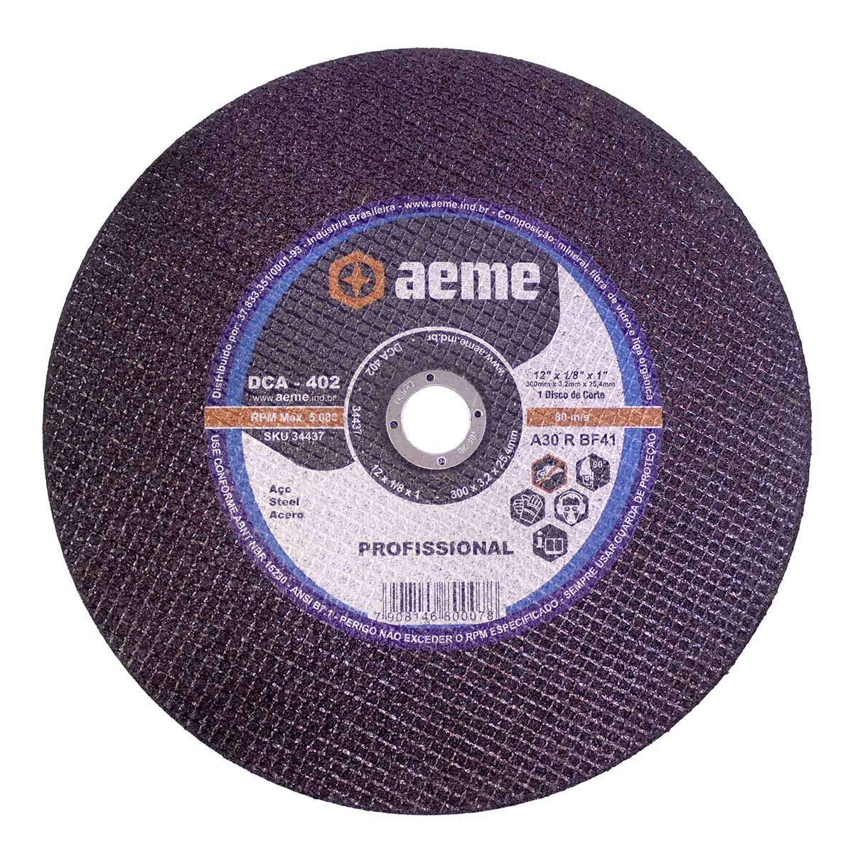 Disco Corte Aeme Aço Dca 402 12x1/8x1 2t (300x3.2x25.4)