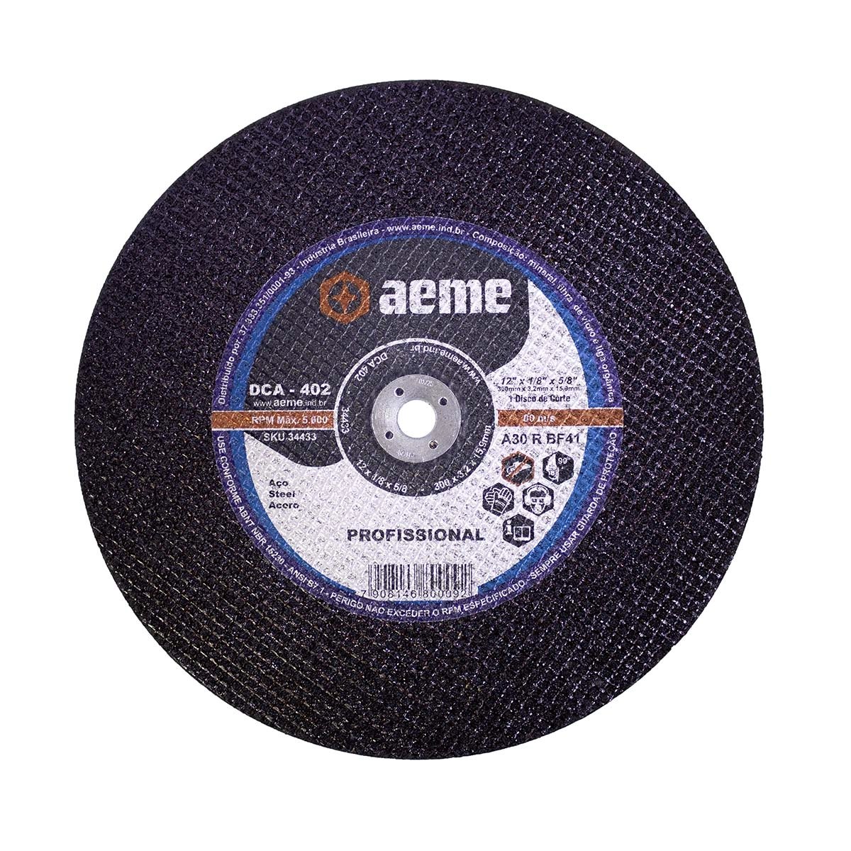Disco Corte Aeme Aço Dca 402 12x1/8x5/8 2t (300x3.2x15.9)