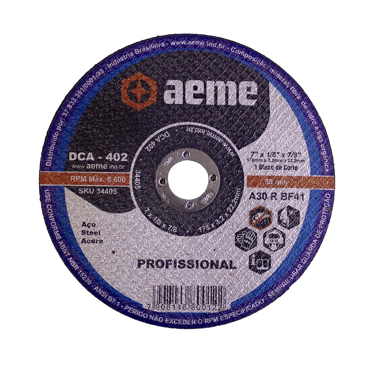 Disco Corte Aeme Aço Dca 402 7x1/8x7/8 2t (178x3.2x22.2)