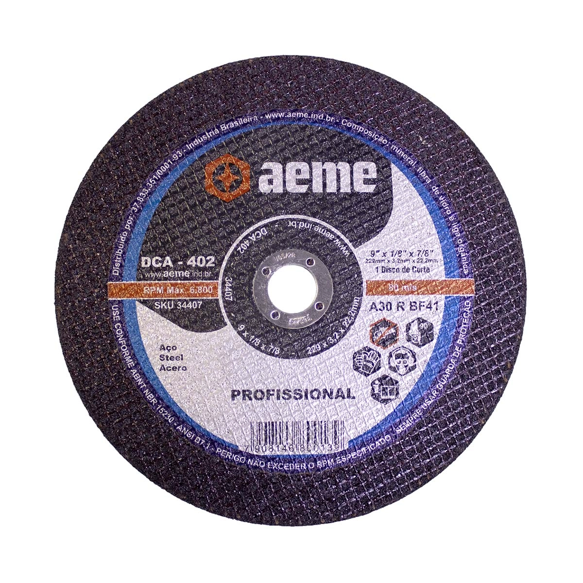 Disco Corte Aeme Aço Dca 402 9x1/8x7/8 2t (229x3.2x22.2)