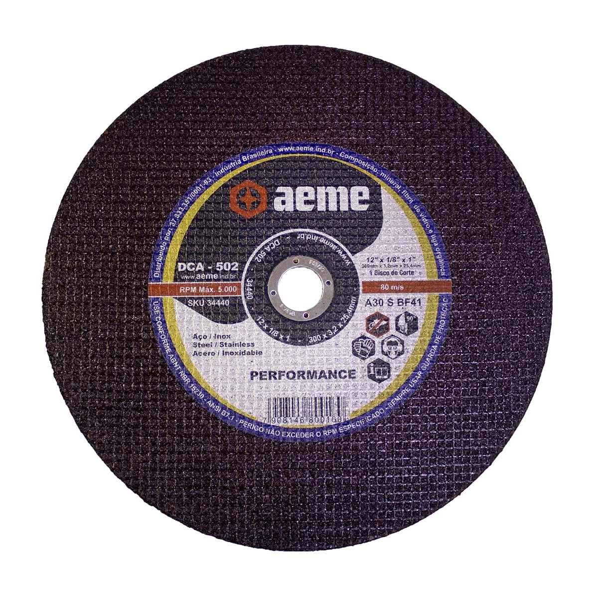 Disco Corte Aeme Aço Dca 502 12x1/8x1 2t (305x3.2x25.4)