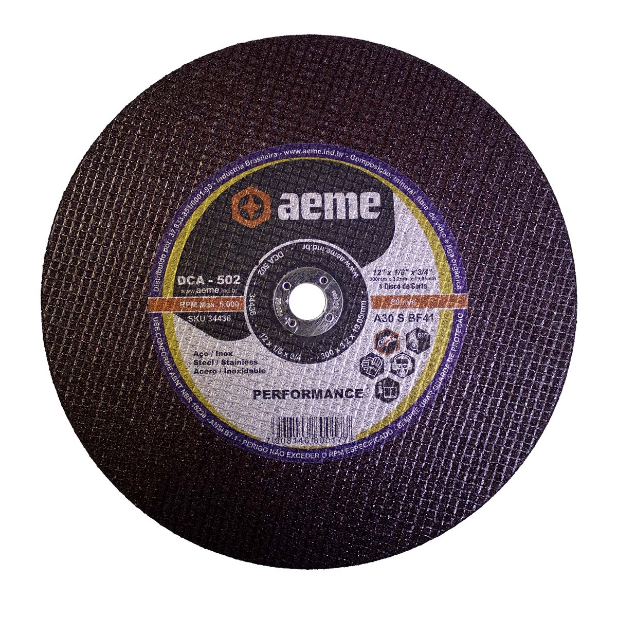 Disco Corte Aeme Aço Dca 502 12x1/8x3/4 2t (305x3.2x19.05)