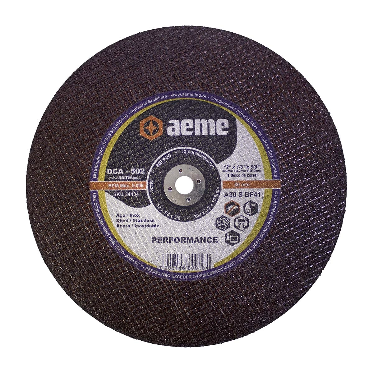 Disco Corte Aeme Aço Dca 502 12x1/8x5/8 2t (305x3.2x15.9)