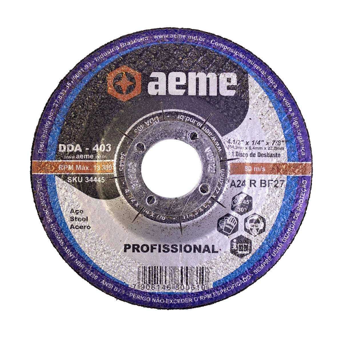 Disco Desbaste Aeme Aço Dda 403 4.1/2x1/4x7/8 (114.3x6.4x22.22)