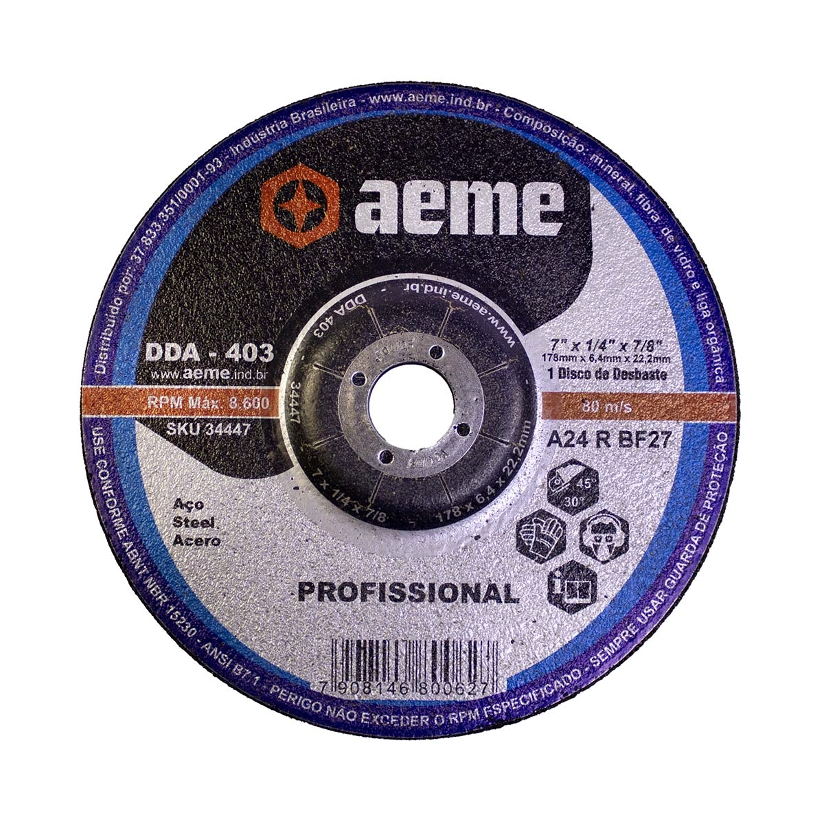 Disco Desbaste Aeme Aço Dda 403 7x1/4x7/8 (178x6.4x22.22)