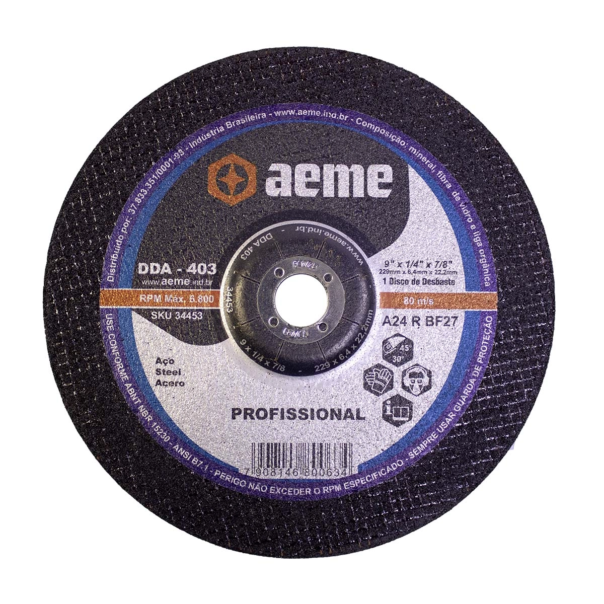 Disco Desbaste Aeme Aço Dda 403 9x1/4x7/8 (230x6.4x22.22)