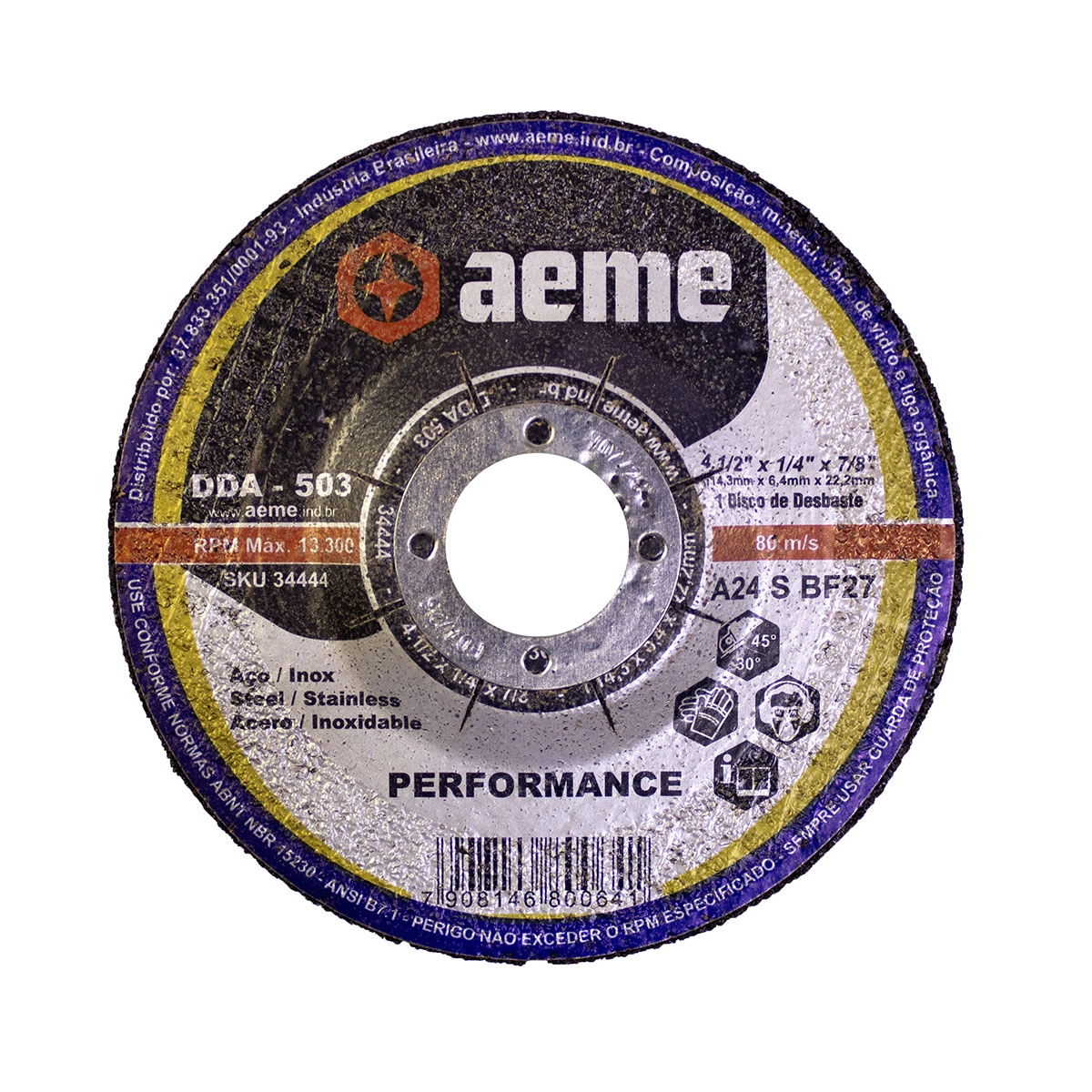 Disco Desbaste Aeme Aço/inox Dda 503 4.1/2x1/4x7/8 (114.3x6.4x22.22)