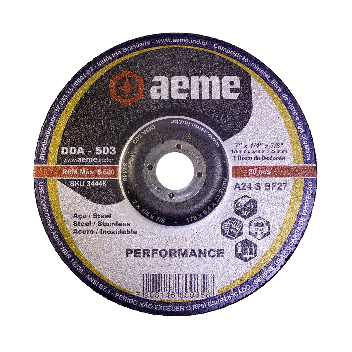 Disco Desbaste Aeme Aço/inox Dda 503 7x1/4x7/8 (178x6.4x22.22)